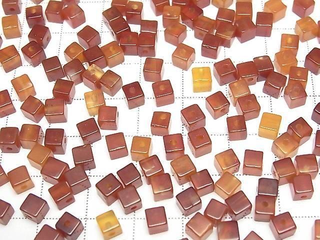 [Video] Red Agate Cube 4x4x4mm [Half Drilled Hole] 4pcs