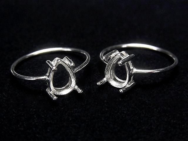 [Video] Silver925 Ring Frame (Prong Setting) Pear Shape Faceted 8x6mm Rhodium Plated 1pc