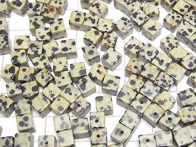 [Video] Dalmatian Jasper Cube 6x6x6mm [Half Drilled Hole] 4pcs