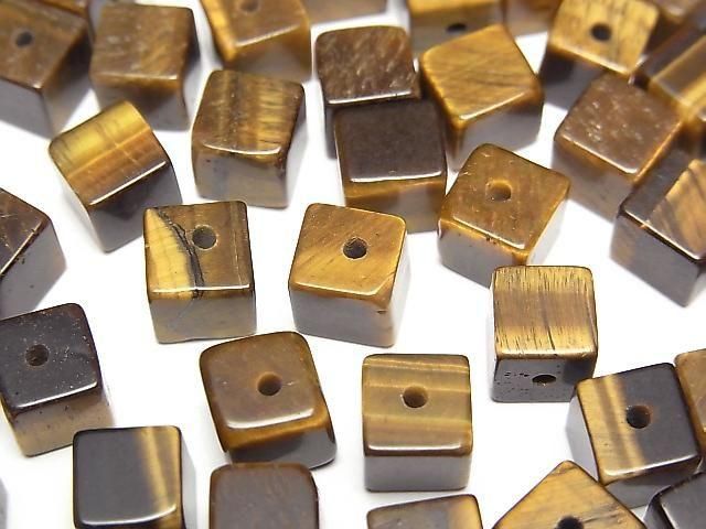 [Video] Yellow Tiger's Eye AA+ Cube 6x6x6mm [Half Drilled Hole] 4pcs