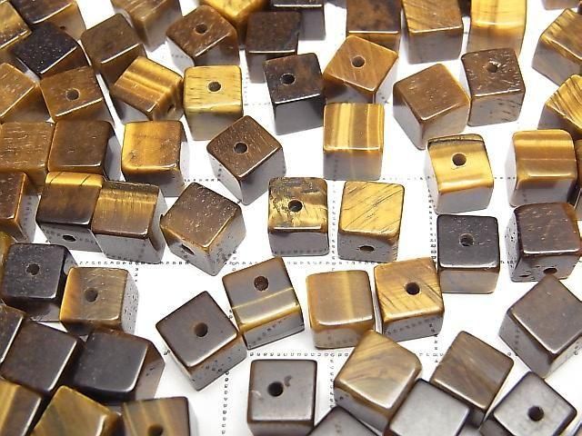 [Video] Yellow Tiger's Eye AA+ Cube 6x6x6mm [Half Drilled Hole] 4pcs