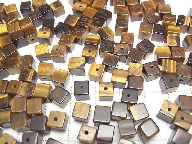 [Video] Yellow Tiger's Eye AA+ Cube 6x6x6mm [Half Drilled Hole] 4pcs