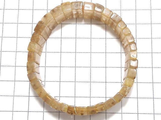 [Video][One of a kind] Golden Rutilated Quartz AAA- 2 Hole Rectangle 1strand (Bangle Bracelet) NO.10