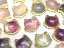 [Video] Multicolor Fluorite AAA- Bezel Setting Cat Motif Through Type Gold Color 16x20mm 3pcs