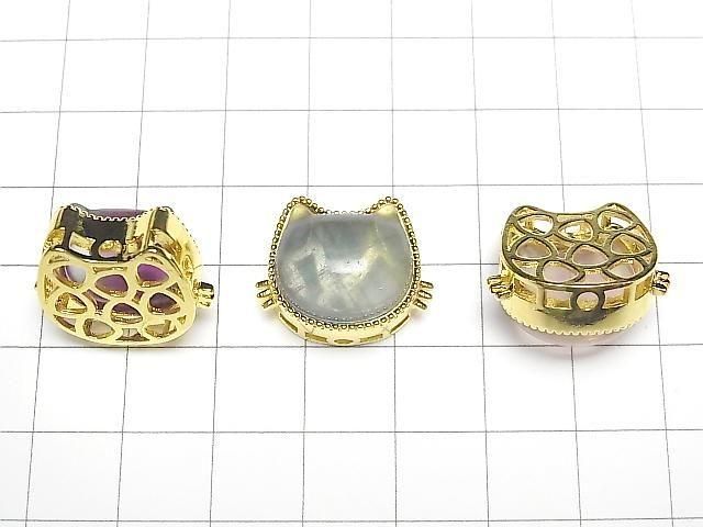 [Video] Multicolor Fluorite AAA- Bezel Setting Cat Motif Through Type Gold Color 16x20mm 3pcs