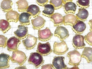 [Video] Multicolor Fluorite AAA- Bezel Setting Cat Motif Through Type Gold Color 16x20mm 3pcs