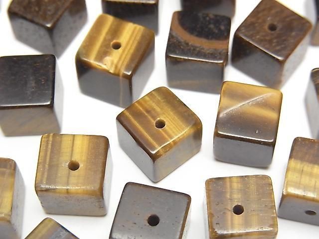 [Video] Yellow Tiger's Eye AA+ Cube 8x8x8mm [Half Drilled Hole] 4pcs