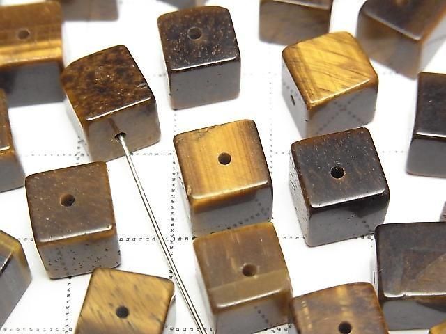 [Video] Yellow Tiger's Eye AA+ Cube 8x8x8mm [Half Drilled Hole] 4pcs