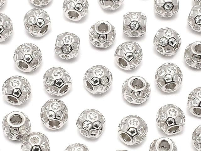 Silver925 Rondelle 4x4x4mm(with CZ) Rhodium Plated 2pcs