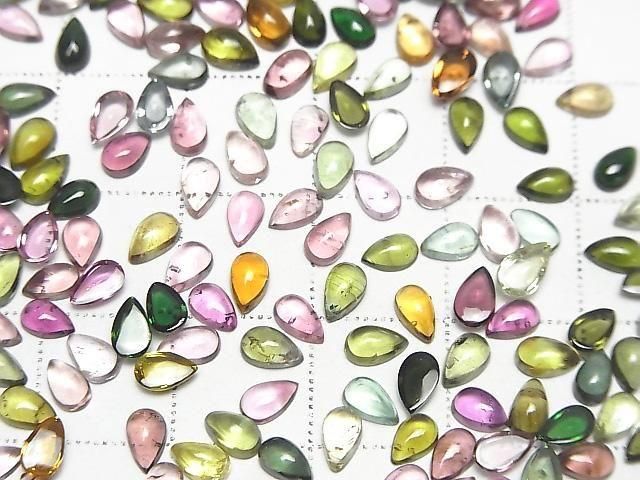 [Video] High Quality Multicolor Tourmaline AAA- Pear Shape Cabochon 5x3mm 10pcs