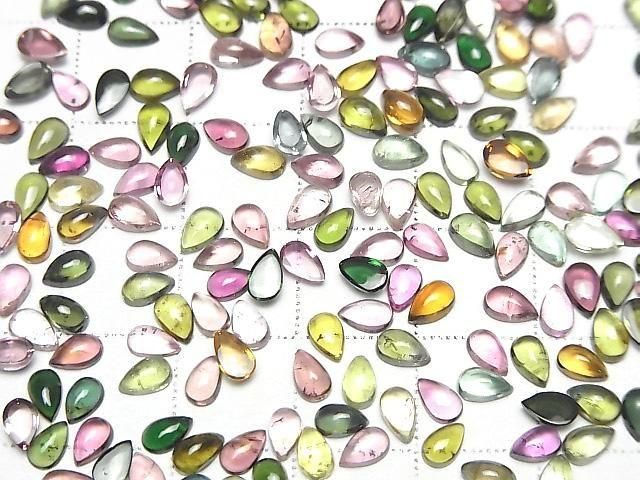 [Video] High Quality Multicolor Tourmaline AAA- Pear Shape Cabochon 5x3mm 10pcs