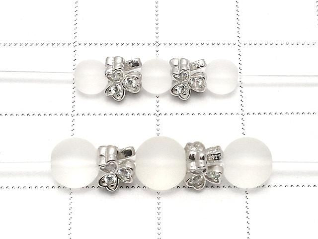 Silver 925 Clover Rondelle 5x5x4.5mm (with CZ) Rhodium Plated 2pcs