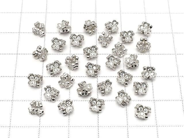 Silver 925 Clover Rondelle 5x5x4.5mm (with CZ) Rhodium Plated 2pcs