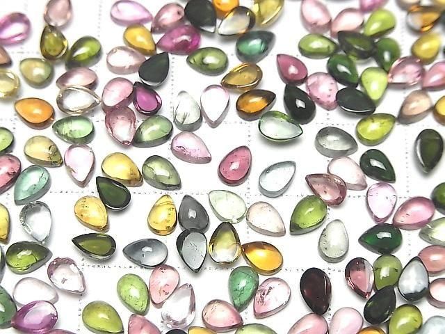 [Video] High Quality Multicolor Tourmaline AAA- Pear Shape Cabochon 6x4mm 5pcs
