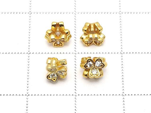 Silver 925 Clover Rondelle 5x5x4.5mm (with CZ) 18KGP 2pcs