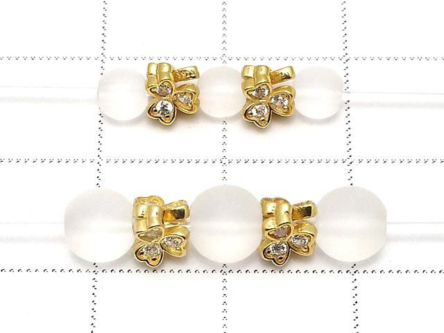 Silver 925 Clover Rondelle 5x5x4.5mm (with CZ) 18KGP 2pcs