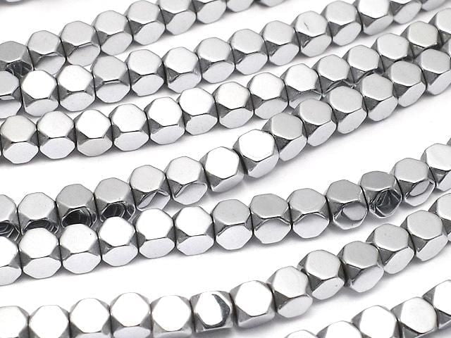 [Video] Hematite Small Size Cube Shape 3x3x3mm Silver Coated 1strand beads (approx. 15 inches/38 cm)
