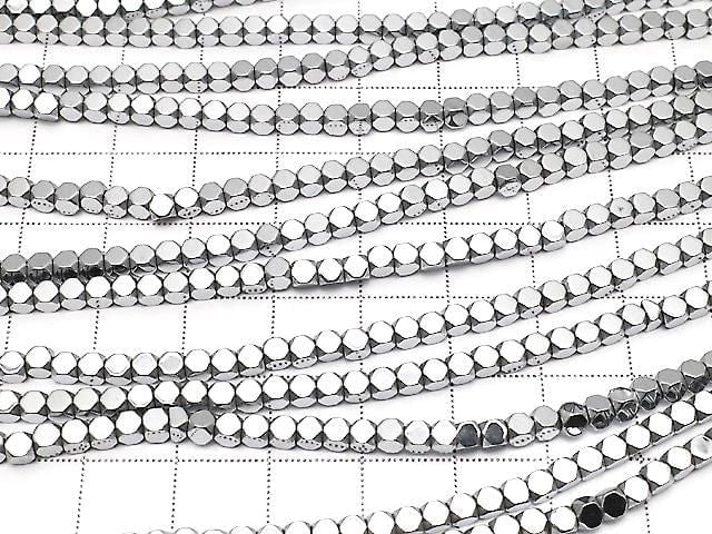 [Video] Hematite Small Size Cube Shape 3x3x3mm Silver Coated 1strand beads (approx. 15 inches/38 cm)
