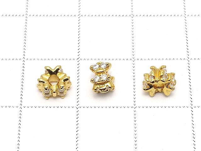 Silver925 Ribbon Rondelle 6x6x4mm (with CZ) 18KGP 1pc