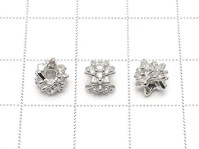 Silver 925 Star Rondelle 6x6x6mm (with CZ) Rhodium Plated 1pc