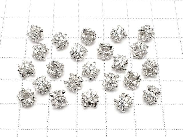Silver 925 Star Rondelle 6x6x6mm (with CZ) Rhodium Plated 1pc