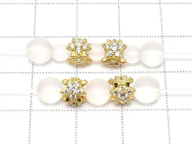 Silver925 Star Rondelle 6x6x6mm (with CZ) 18KGP 1pc