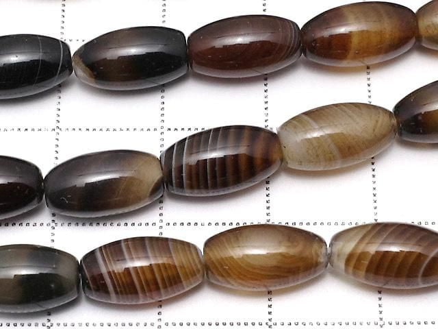 Brown Striped Agate Rice Beads 11x6x6mm 1strand beads (approx. 15 inches/36 cm)