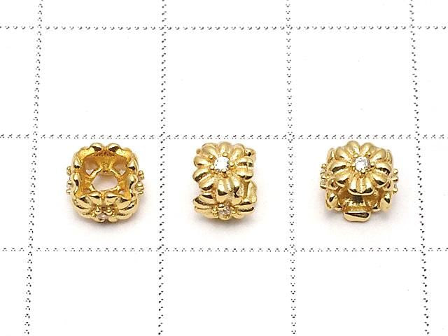 Silver925 Flower Rondelle 6x6x5mm (with CZ) 18KGP 1pc
