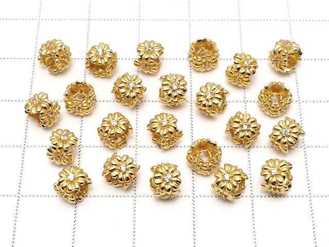 Silver925 Flower Rondelle 6x6x5mm (with CZ) 18KGP 1pc