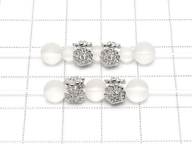 Silver 925 Flower Rondelle 7x7x6mm (with CZ) Rhodium Plated 1pc