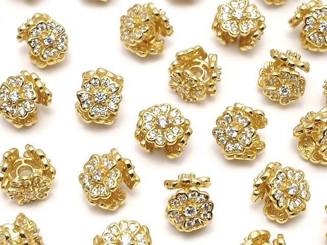 Silver925 Flower Rondelle 7x7x6mm (with CZ) 18KGP 1pc