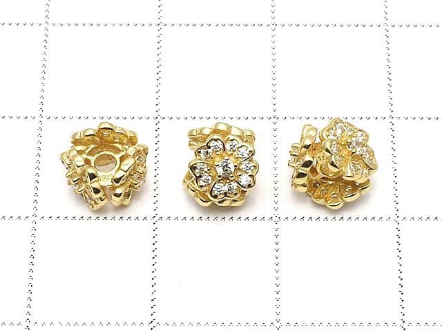 Silver925 Flower Rondelle 7x7x6mm (with CZ) 18KGP 1pc