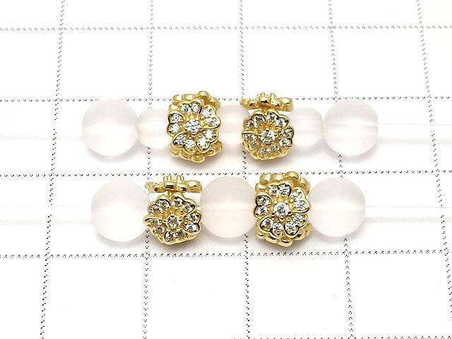 Silver925 Flower Rondelle 7x7x6mm (with CZ) 18KGP 1pc