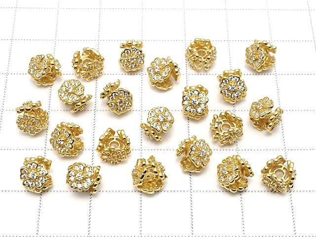Silver925 Flower Rondelle 7x7x6mm (with CZ) 18KGP 1pc