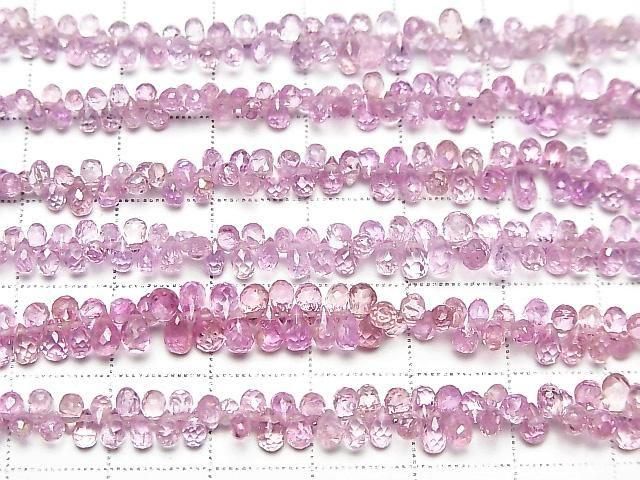 [Video] High Quality Pink Sapphire AAA Small Size Drop Faceted Briolette Half or 1 Strand Bead (approx. 6 inches/16 cm)