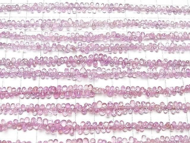 [Video] High Quality Pink Sapphire AAA Small Size Drop Faceted Briolette Half or 1 Strand Bead (approx. 6 inches/16 cm)