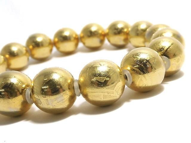 [Video][One of a kind] Meteorite (Muonionalusta) Round 11.5mm Yellow Gold Bracelet NO.1