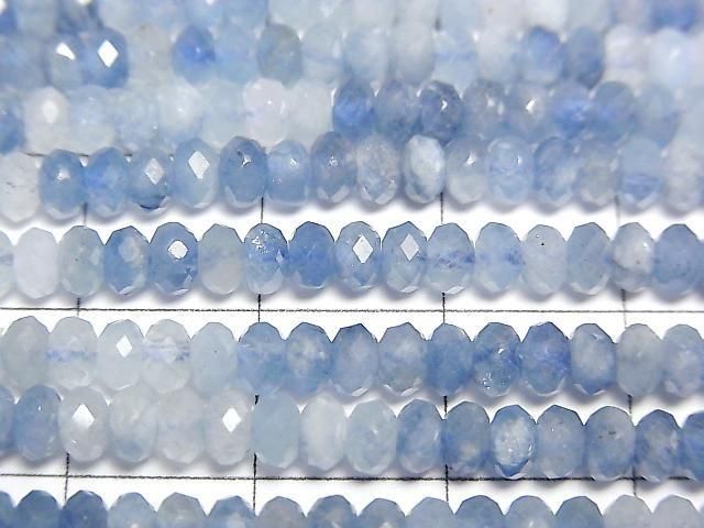 [Video] High Quality! Deep Blue Aquamarine AA++ Faceted Button Rondelle 4x4x2mm Color Gradation half or 1 strand beads (approx. 15inch/36cm)