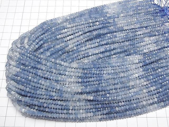 [Video] High Quality! Deep Blue Aquamarine AA++ Faceted Button Rondelle 4x4x2mm Color Gradation half or 1 strand beads (approx. 15inch/36cm)
