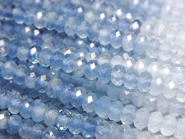 [Video] High Quality! Deep Blue Aquamarine AAA- Faceted Button Rondelle 4x4x2mm Color Gradation half or 1strand beads (approx. 15inch/36cm)
