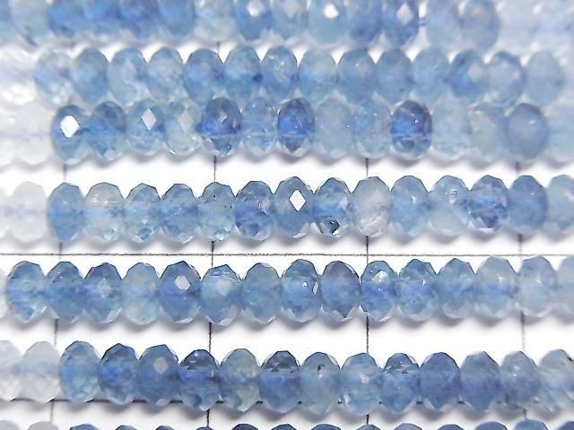 [Video] High Quality! Deep Blue Aquamarine AAA- Faceted Button Rondelle 4x4x2mm Color Gradation half or 1strand beads (approx. 15inch/36cm)
