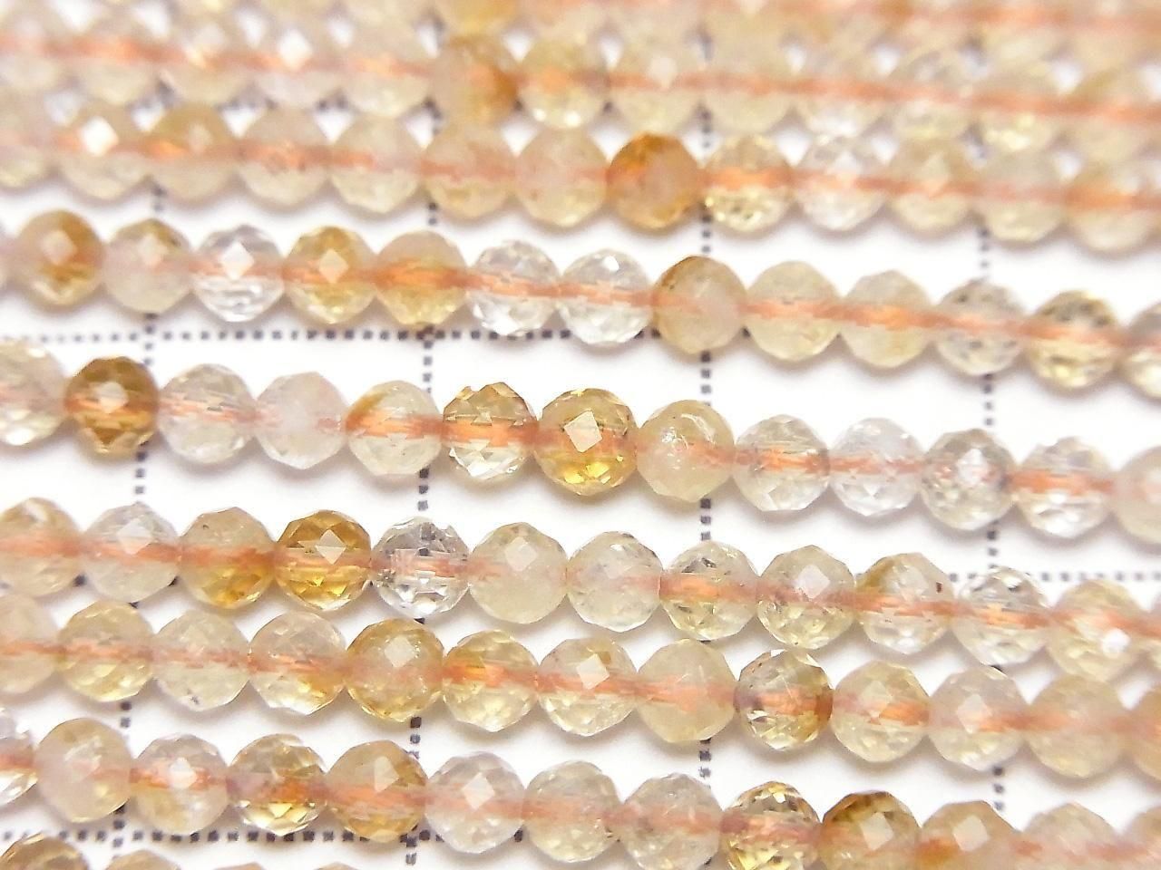高品質！雙色黃水晶 AA+ 切面圓珠 3mm 一串（約15英吋/38公分）