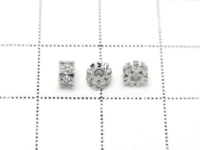 Metal parts Rondelle 4x4x2.5mm Silver Color (with CZ) 5pcs