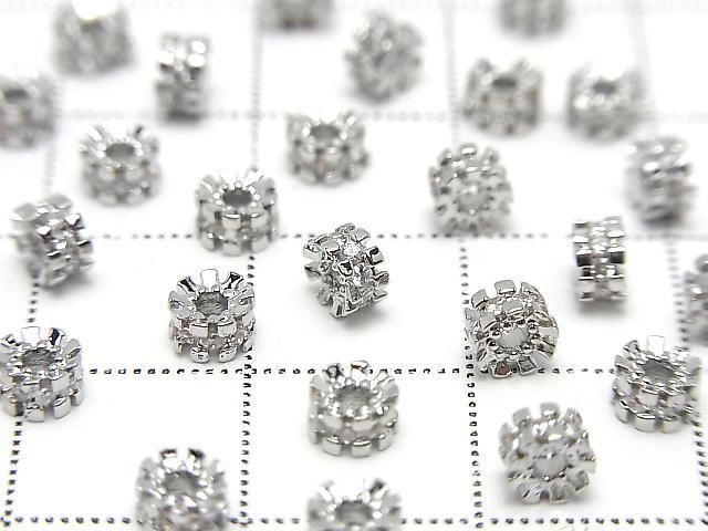 Metal parts Rondelle 4x4x2.5mm Silver Color (with CZ) 5pcs