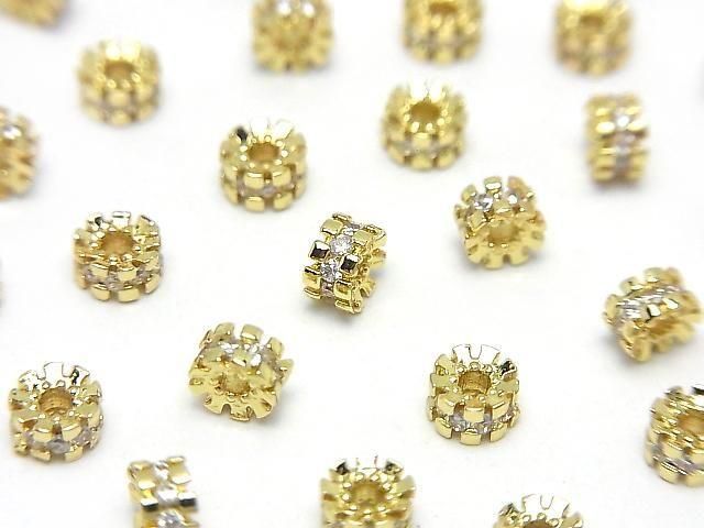Metal parts Rondelle 4x4x2.5mm Gold Color (with CZ) 5pcs
