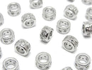 Metal parts Rondelle 7x7x4mm Silver Color (with CZ) 2pcs