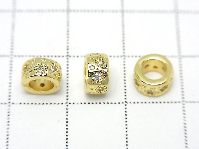 Metal parts Rondelle 7x7x4mm Gold Color (with CZ) 2pcs