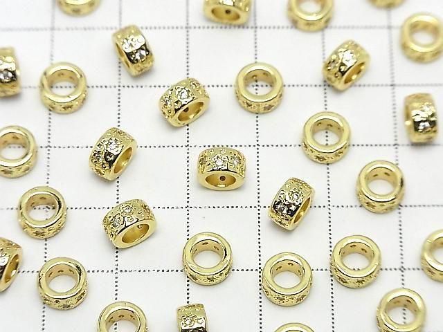 Metal parts Rondelle 7x7x4mm Gold Color (with CZ) 2pcs
