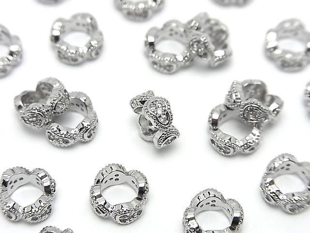 Metal parts Rondelle 9x9x4mm Silver Color (with CZ) 2pcs