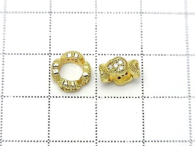 Metal parts Rondelle 9x9x4mm Gold Color (with CZ) 2pcs